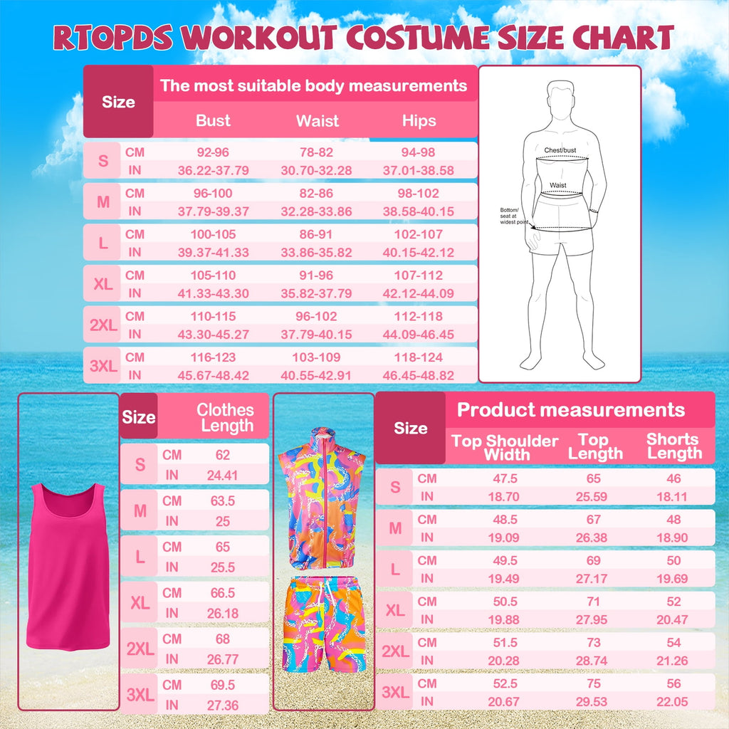 RTOPDS 80s Men Workout Costume,92s Outfit Clothing for Adults, Halloween Cosplay Couples Costume Set(L)