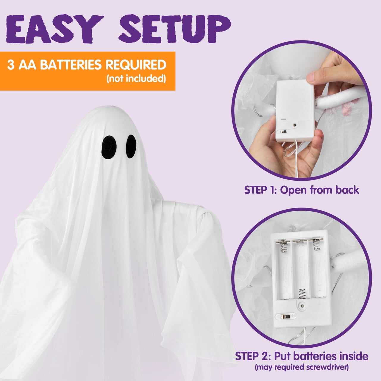 Joyfy 47" Halloween Hanging Light up Ghost Decorations Outdoor,White Ghosts with Blue LED Light and Timer Halloween Hanging Decoration Waterproof for Front Yard Patio Lawn