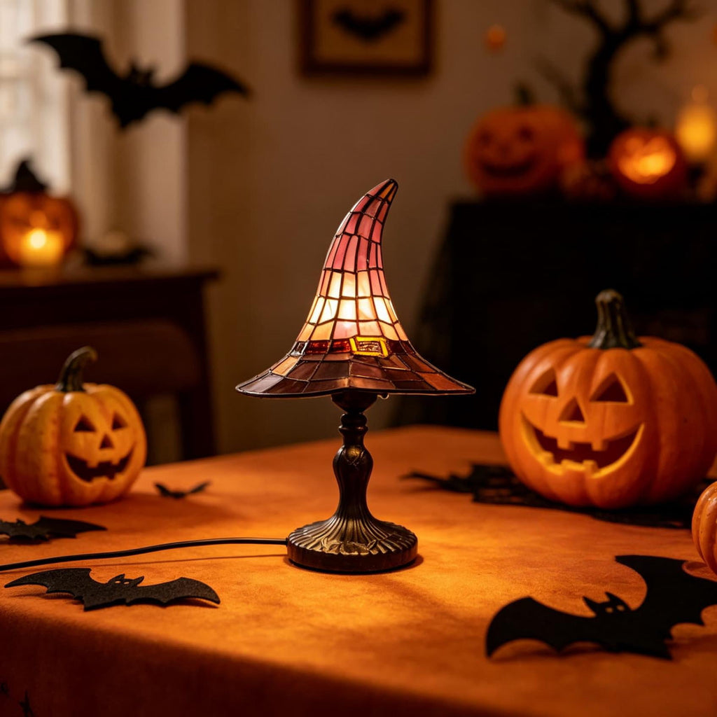 Halloween Decor Witch Hat Lamp, LED Halloween Night Light, Halloween Decorations Indoor, Witchy Decor for Shelf Mantel Table, Gothic Home Decoration