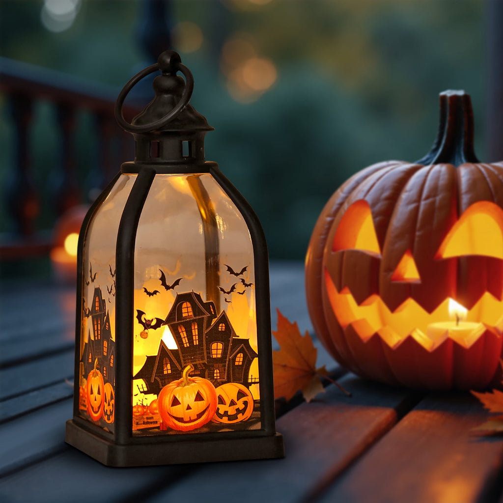 Cheapark Halloween Lanterns Decorations, Battery Operated Black Pumpkin Witch Lanterns, Flickering Light For Indoor Party Home Decor