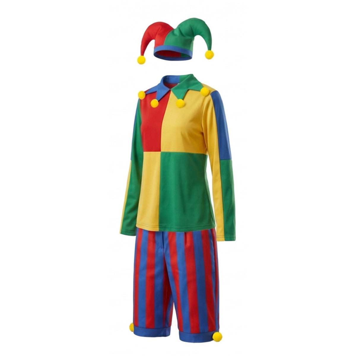 Clown Costume Set for Halloween Cosplay, Multicolor Circus Show Clown One-Piece Outfit Jumpsuit for Halloween Carnival Party Suit, Halloween Costume for Women, M