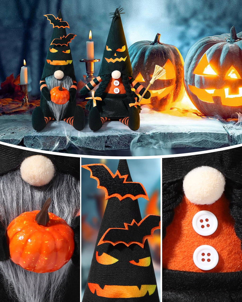 Ayieyill 2 Pack Halloween Gnomes Plush Decor, Halloween Gnome Decoration Gifts, Handmade Tomte Swedish Gnome Nisse Scandinavian Gnomes Orange