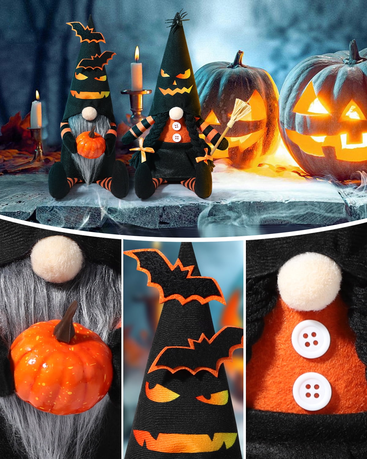 Ayieyill 2 Pack Halloween Gnomes Plush Decor, Halloween Gnome Decoration Gifts, Handmade Tomte Swedish Gnome Nisse Scandinavian Gnomes Orange