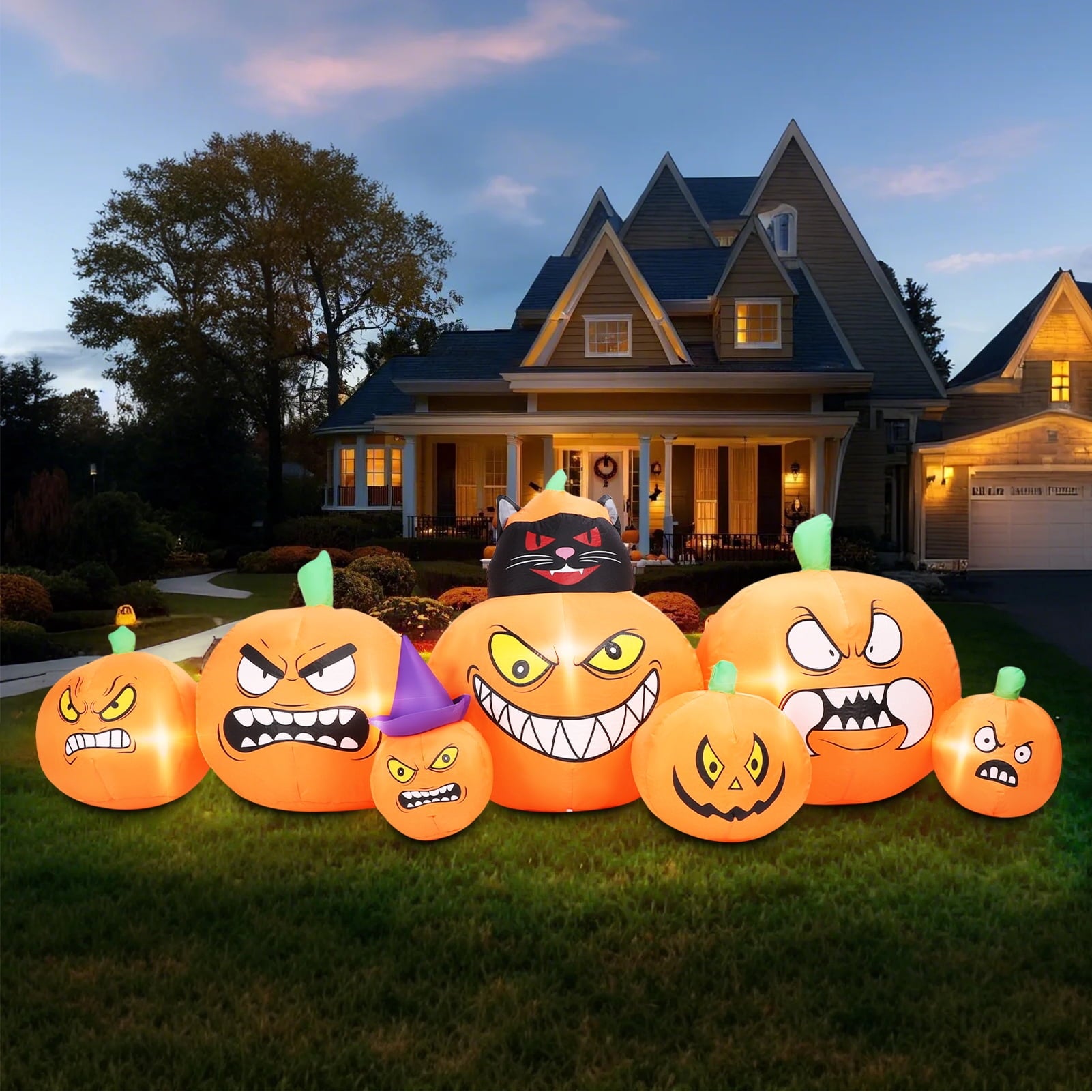 6 FT Halloween Inflatables Stacked Pumpkins Ghost with Build-in LEDs for Porch,Halloween Pumpkin Decor Blow up Yard Decorations