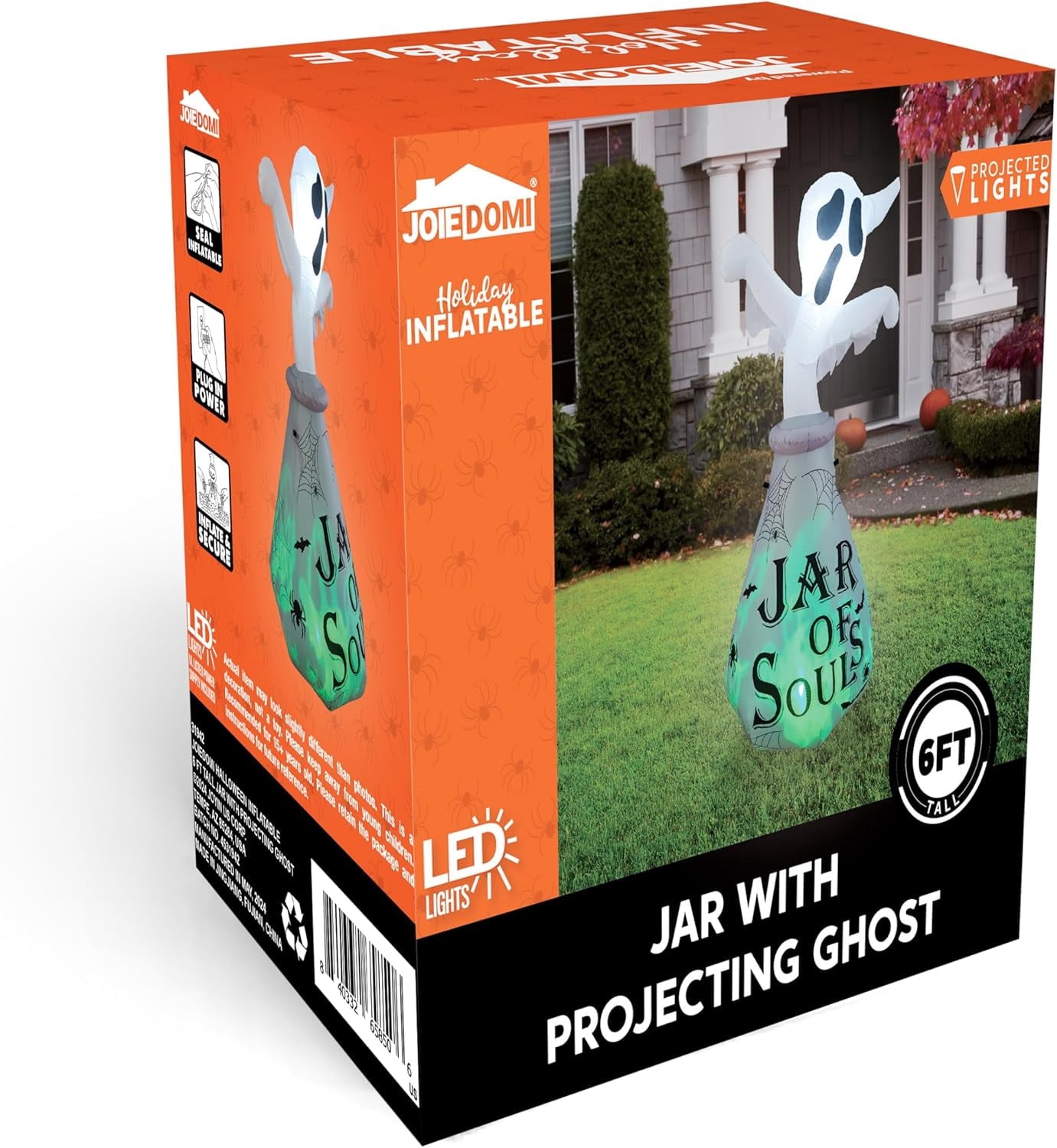 Joyfy 6 ft Halloween Inflatable Witch & Cauldron,Blow Up Decor with Rotating Green Ghost Projection Built-in LEDs,Outdoor Decoration for Party,Yard,Garden