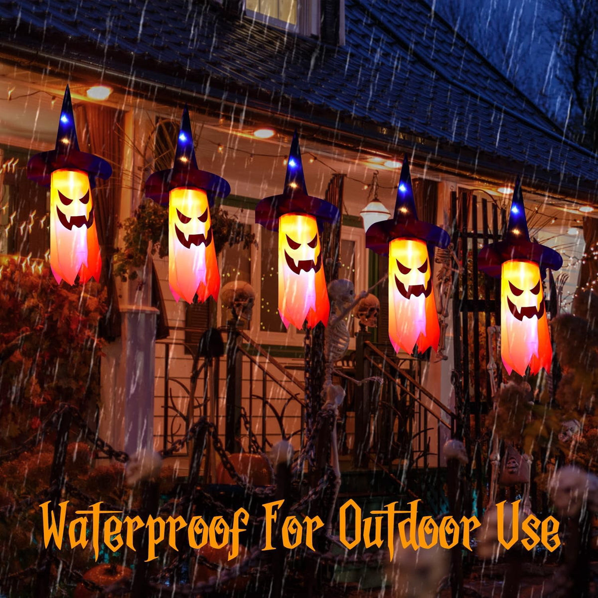 AGCAN Halloween Hanging Ghost Decorations, 2 Pack 19.69" Screaming Ghosts with 3 Lighting Modes for Outdoor Yard Tree Porch Garden Party Holiday Decor