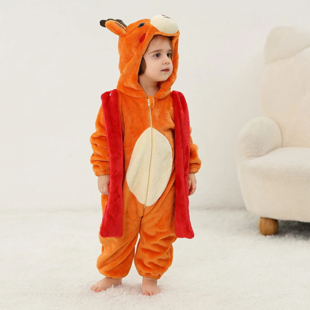 WIBACKER 0-3T Unisex Baby Animal Costume Winter Autumn Flannel Hooded Romper Christmas and Halloween Dinosaur Cosplay Jumpsuit