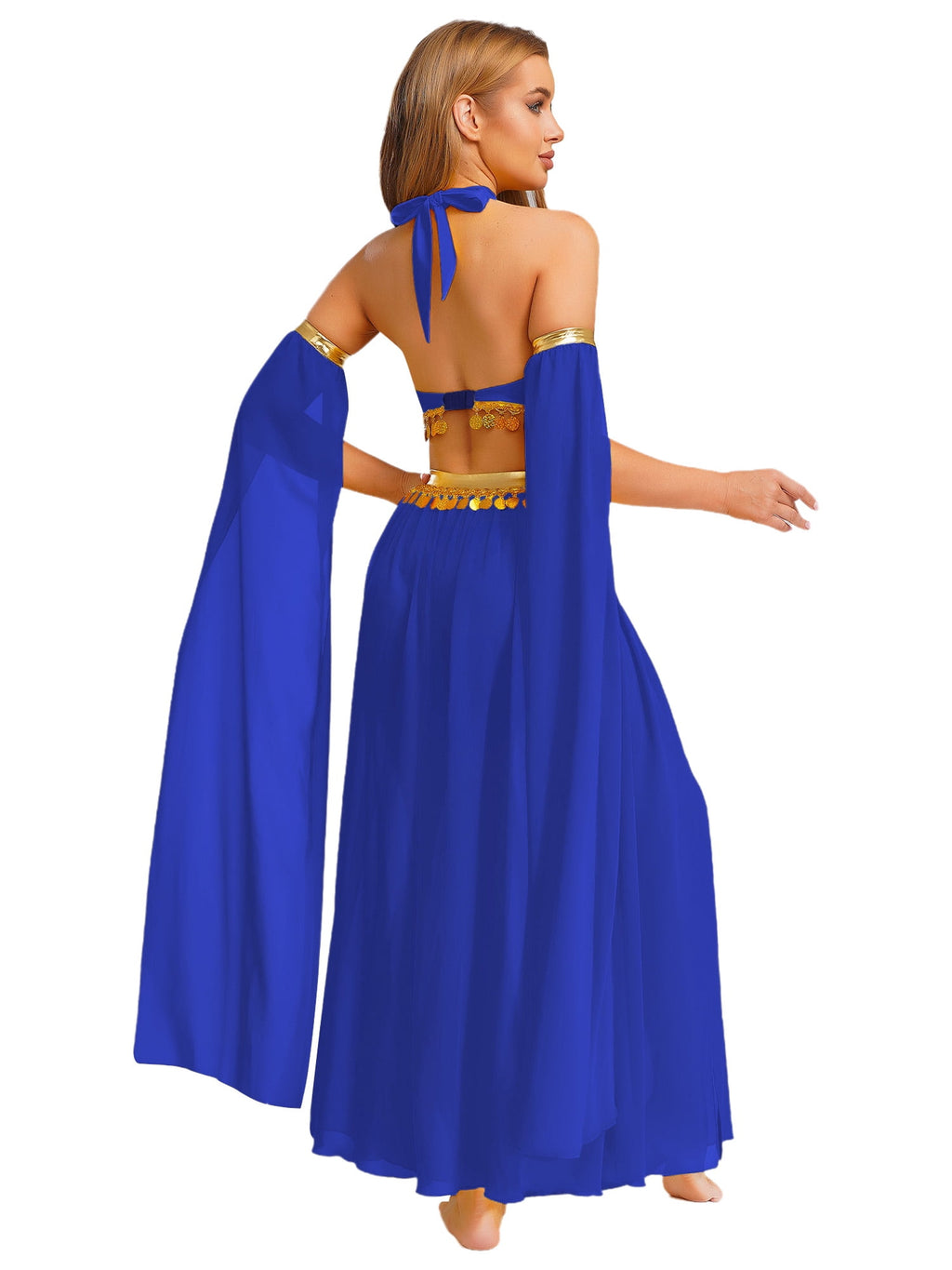 iiniim Women Belly Dance Dress Arabian Greek Princess Halloween Costume Chiffon Skirts 4piece Outfit Green L