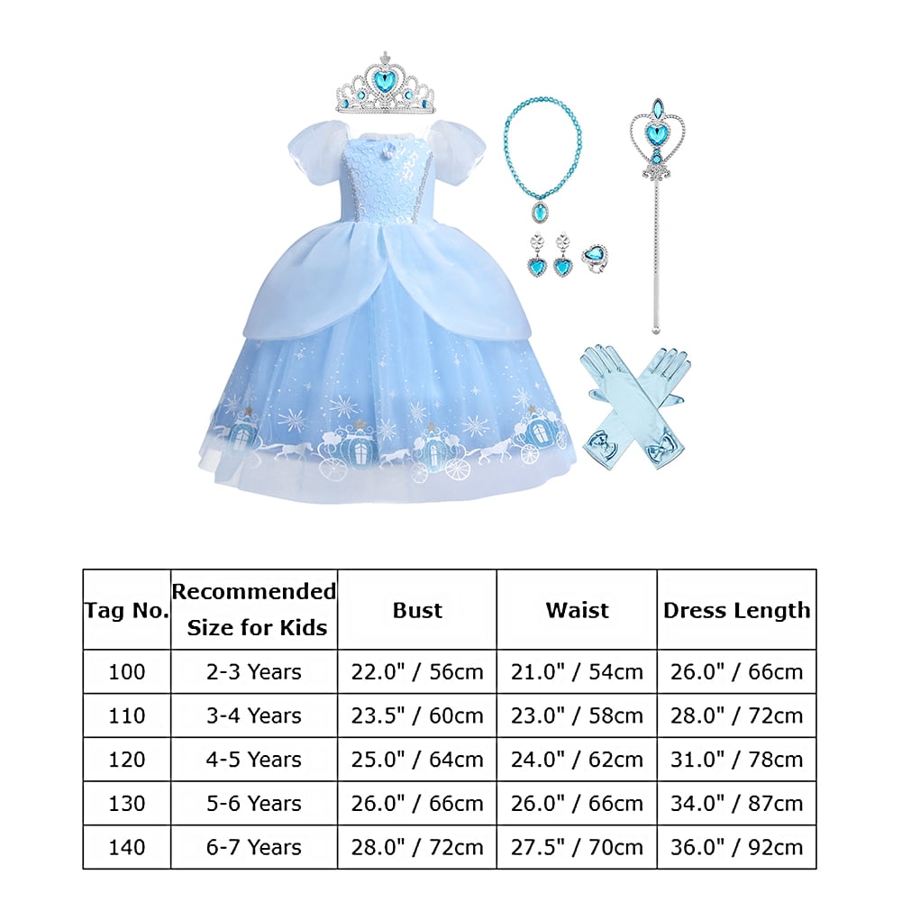 IBTOM CASTLE Little Girls Princess Halloween Cosplay Outfits for Kids Party Fancy Dress up Long Evening Gown 4-5 Years Cinderella Blue
