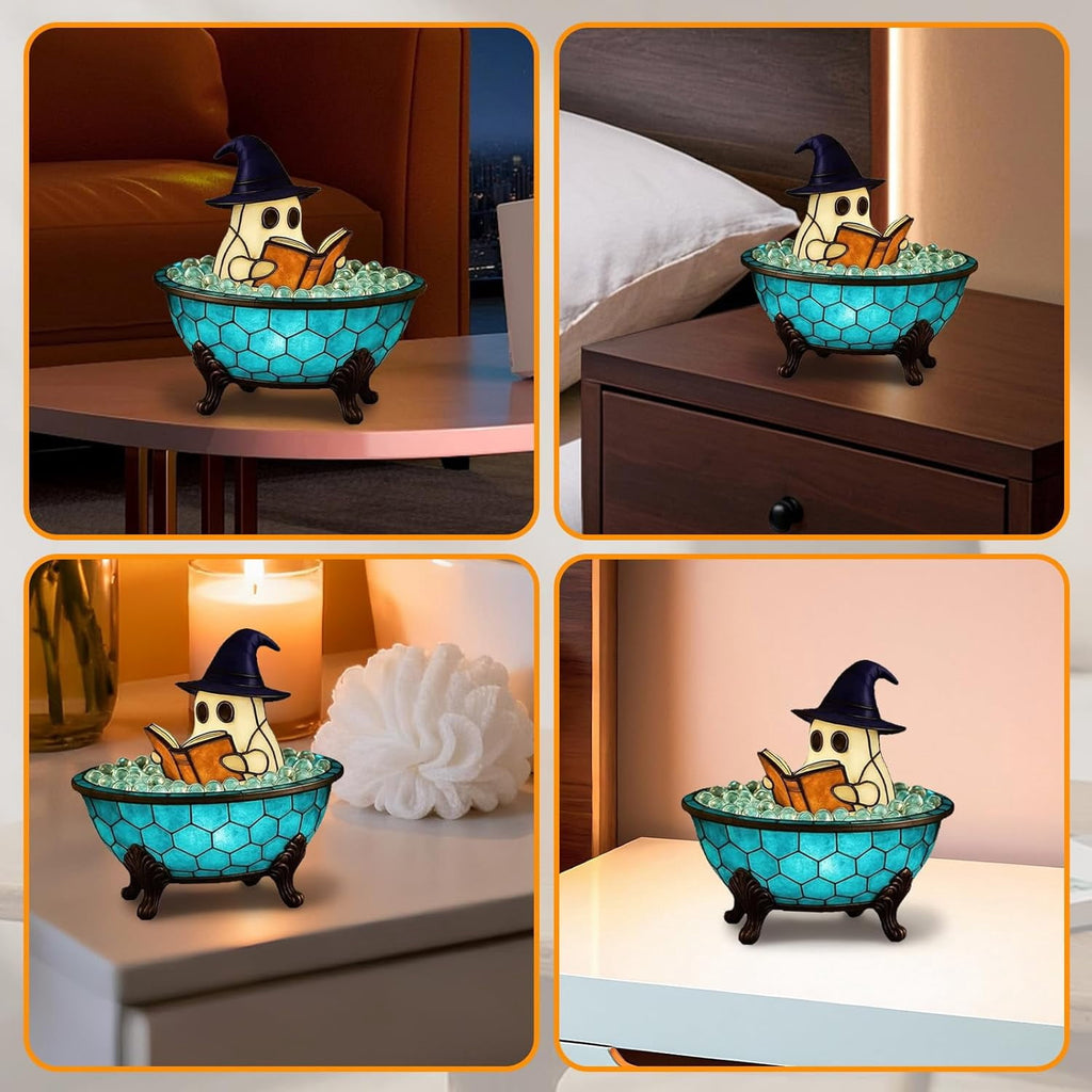 Clearance Halloween Ghost Bubble Bath Lamp, Cute Bathtub Ghost Night Lights for Halloween Decor, Reading Books Nightlight, Halloween Decorations for Indoor Readers & Book Lover Desk Home Party Gifts
