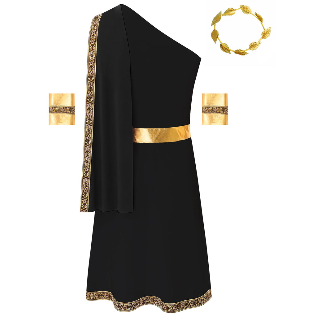 YiZYiF Mens Halloween Ancient Greek Cosplay Costume Roman Toga Caesar Party Fancy Dress Up Set Black S