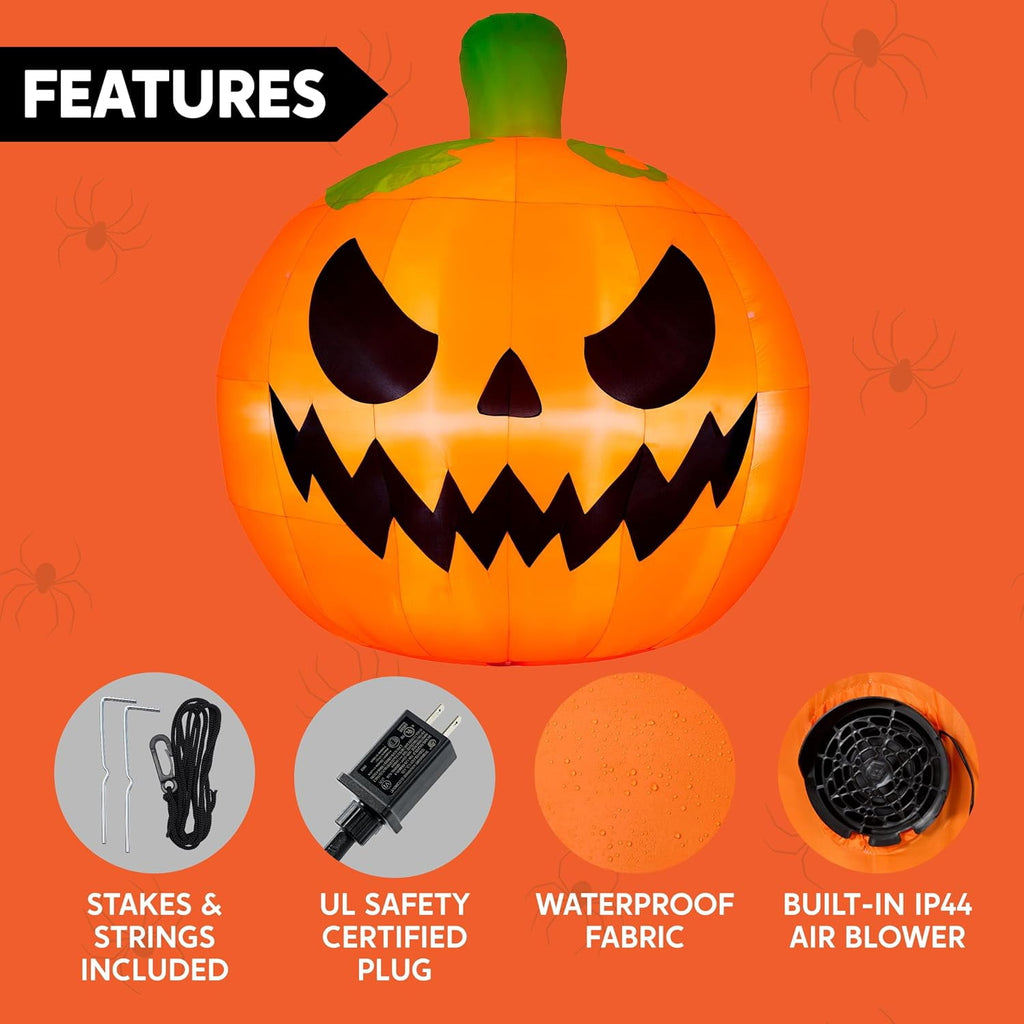 Joyfy 7 ft Halloween Inflatable Long Pumpkin with Witch's Cat Decorations Inflatables with Build-in LEDs,Halloween Decor Outdoor Blow Up Yard Decorations