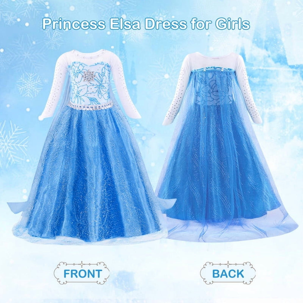 Jurebecia Princess Dress for Girls Birthday Party Blue Costume up Toddlers Kids Christmas Halloween Cosplay Clothes with Accessories 6T(5-6Years)