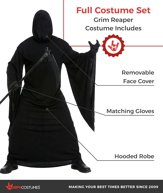 Morph Mens Grim Reaper Costume Adult Scary Death Robe & Gloves Halloween Halloween Black L