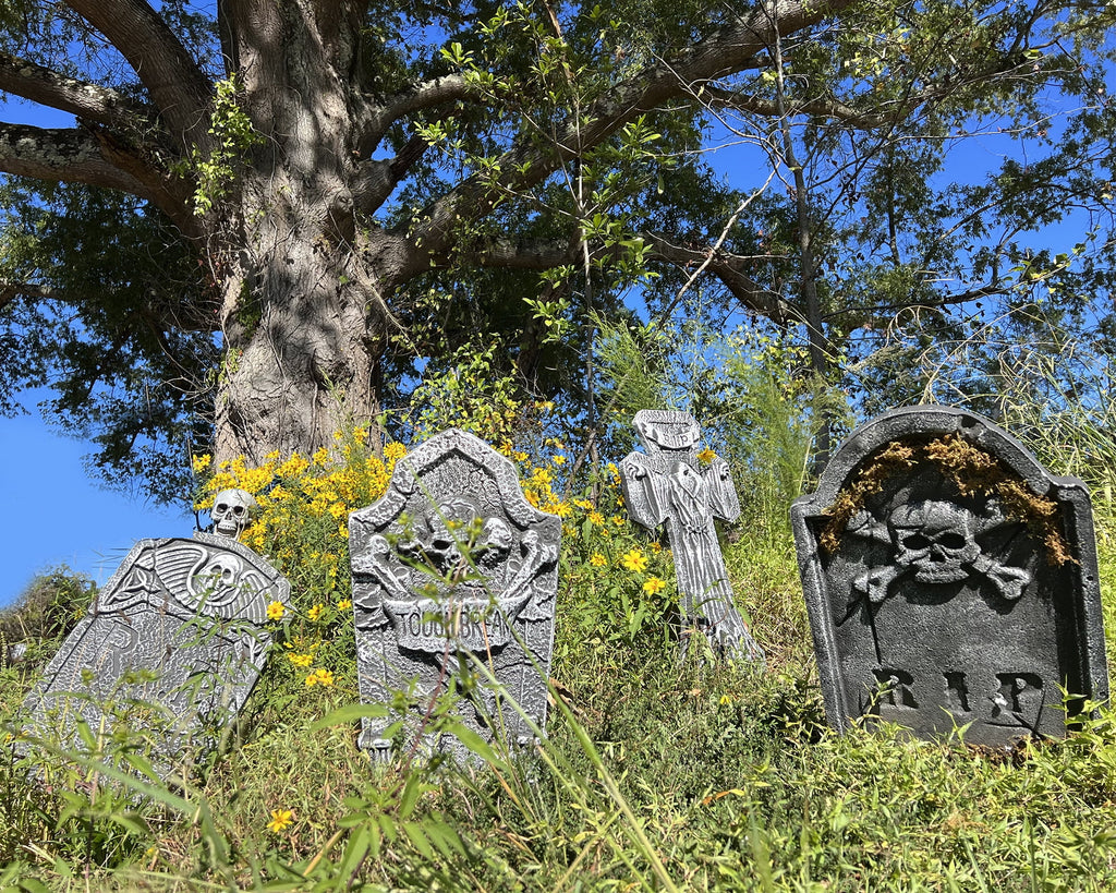 Gamexcel 3-Pack Large 17" Halloween Foam RIP Tombstones with Stakes - Graveyard Lawn Decorations for Spooky Haunted House Decor