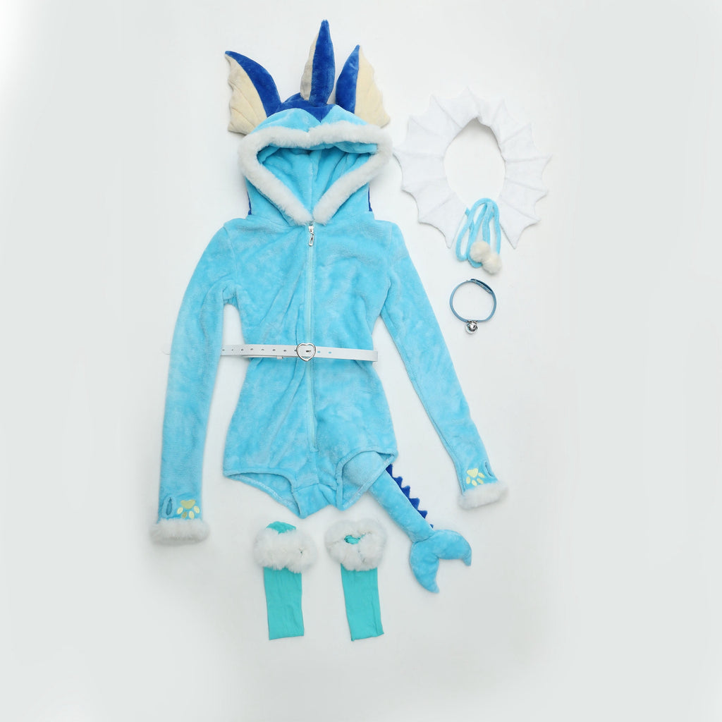 Women sexy Fluffy Hooded Bodysuit Halloween Deep V Kawaii One Piece Lingerie Rompers with Choker and Socks