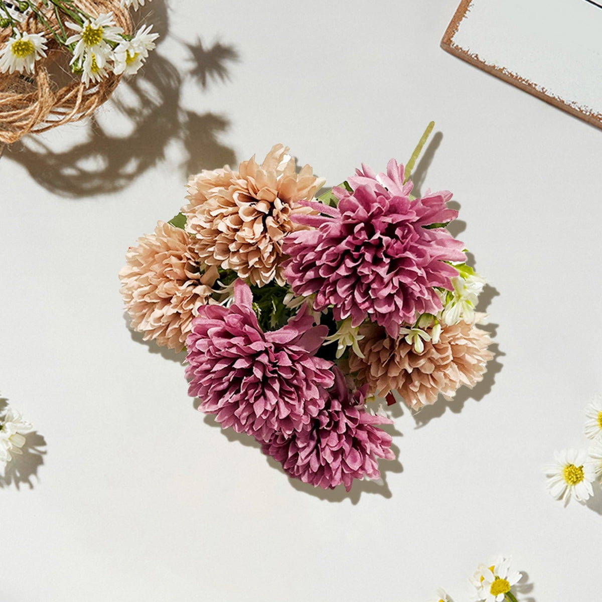 Artificial Fall Flowers Bouquet, 6 Heads Chrysanthemums Mum Spray, Fall Home Decor for Thanksgiving & Halloween, Wedding Bouquets, Kitchen Table Centerpieces, Autumn Decoration