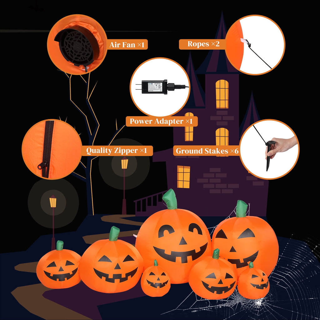 Ktaxon 7.4' Halloween Inflatables Outdoor Halloween Decoration with LED Lights 7pcs Blow up Pumpkins