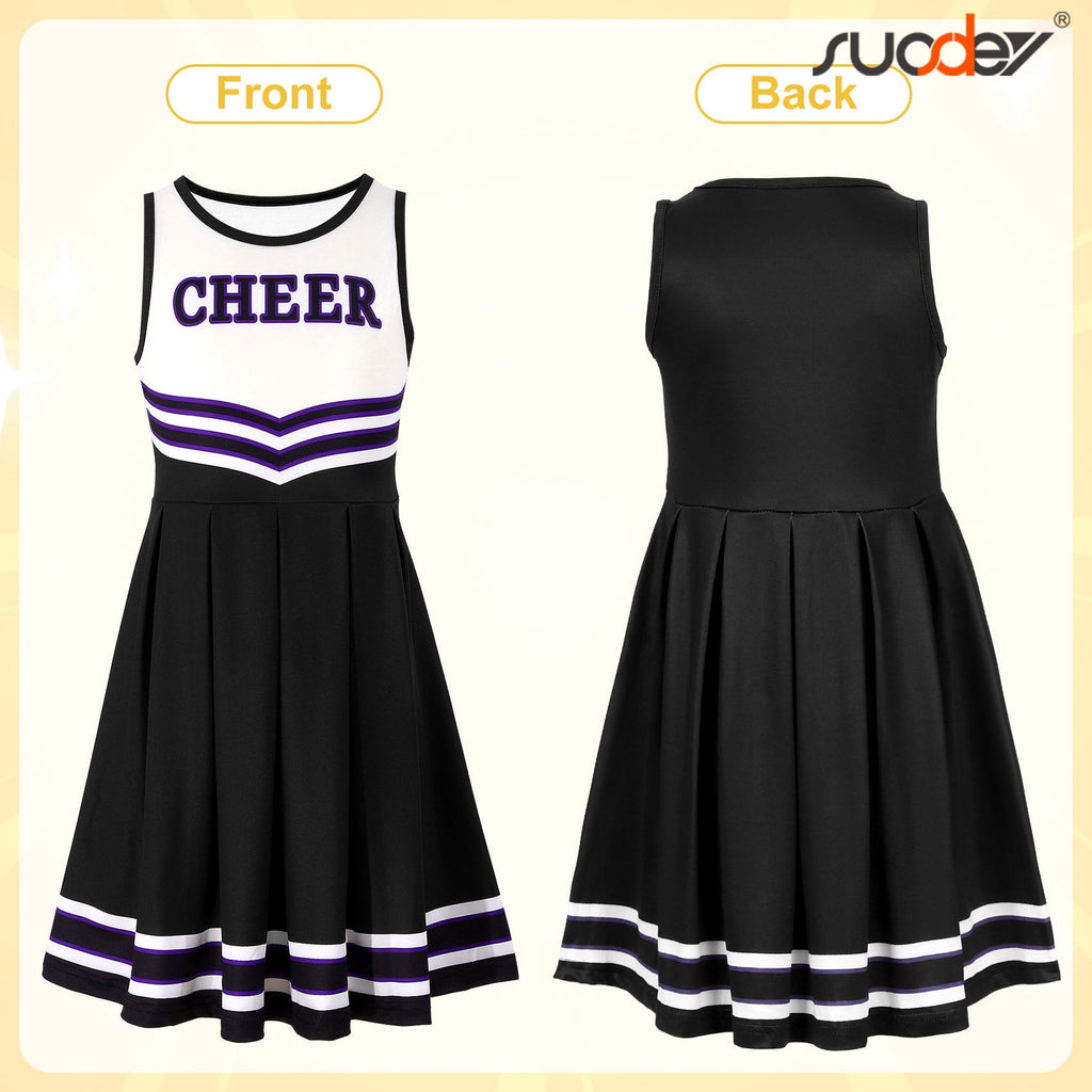 SUOSDEY Girls Cheerleader Costume Outfit Set,Kids Sleeveless Cheerleading Uniform for Party Birthday Halloween