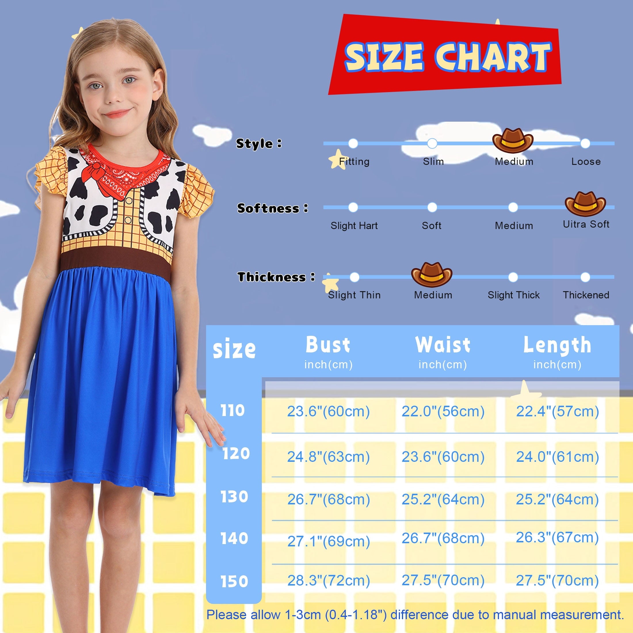 Benylion Girls Cowgirl Costume Summer Dress Toddler Princess Dress up for Kids Birthday Outfits Halloween Role Play Clothes for 3-4 Years