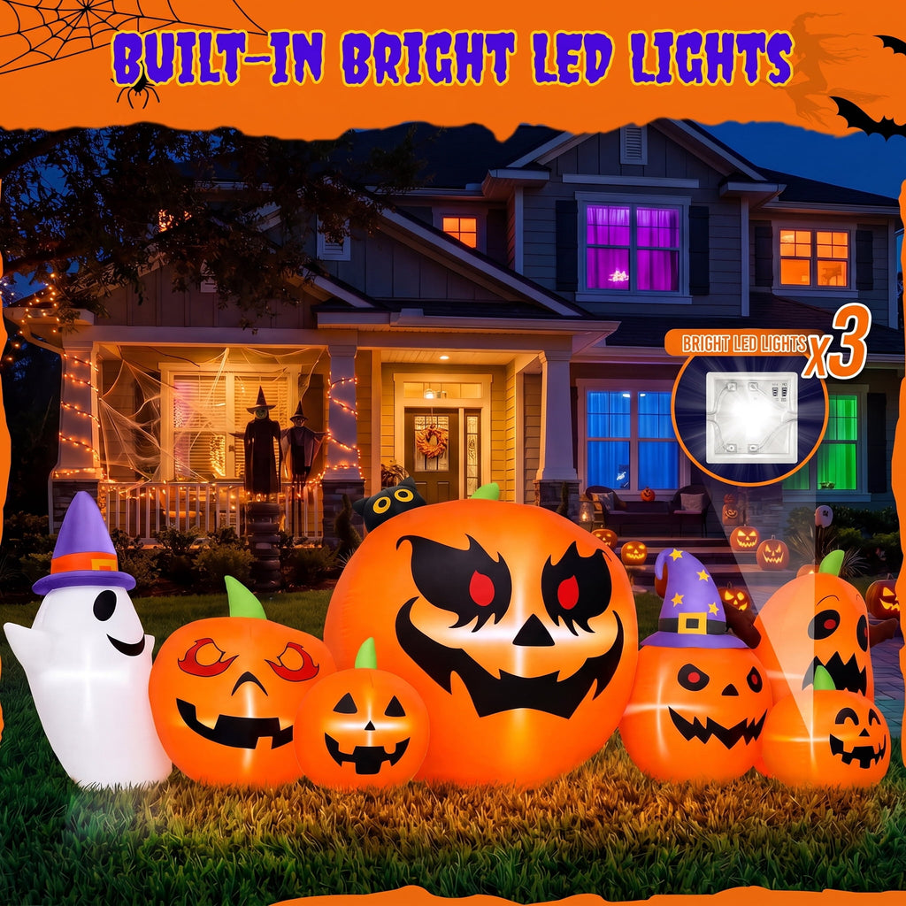 Firstness 7.9FT Halloween Inflatable Pumpkin Ghost with Lights, Halloween Blow Ups Outdoor Decoration for Home Party