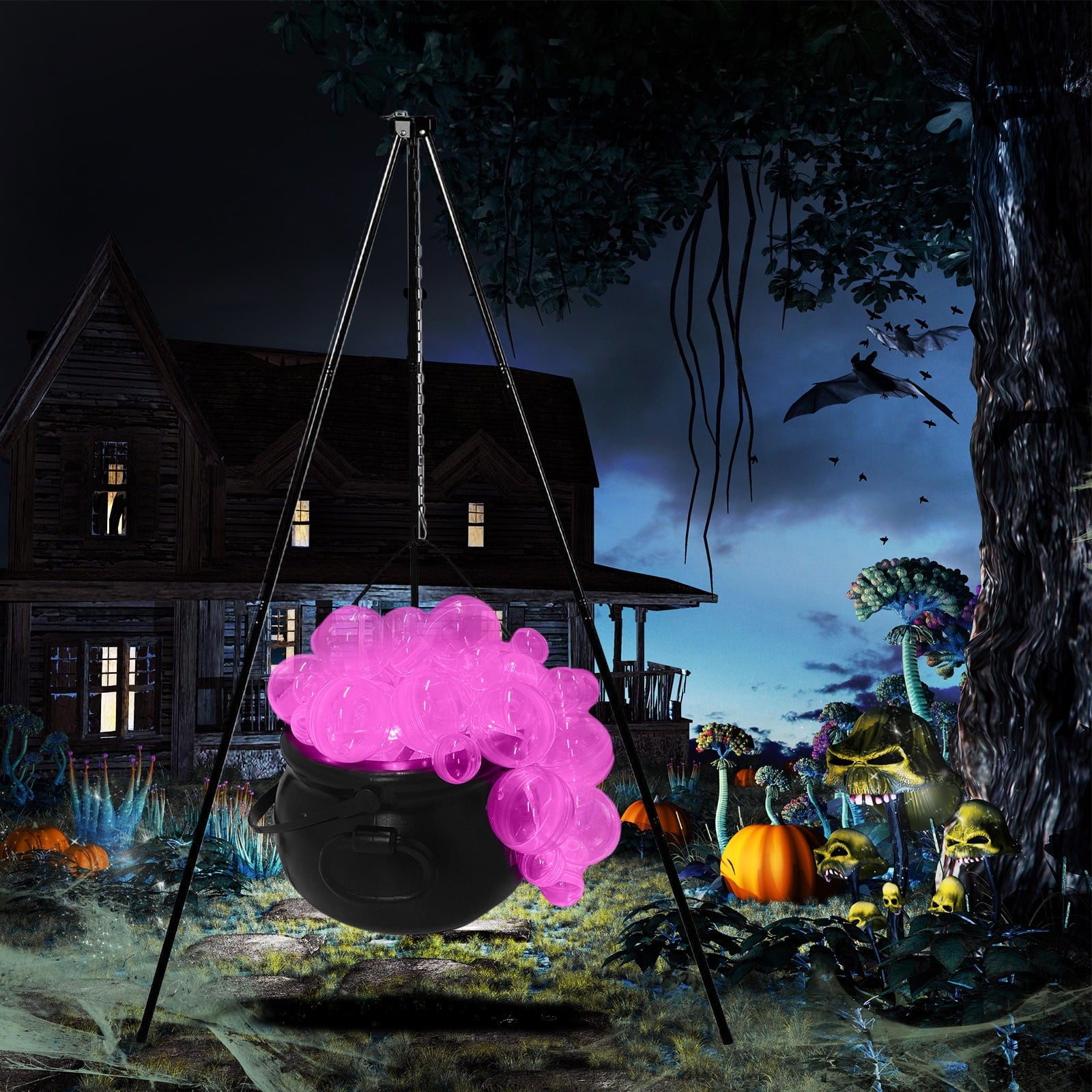 Muecwrye Halloween Decorations Outdoor, Halloween Clearance! Halloween Witches Cauldron with Lights, DIY Bubbling Cauldron Set Decor for Home Porch Outside, Halloween Party Supplies( Without Tripod)