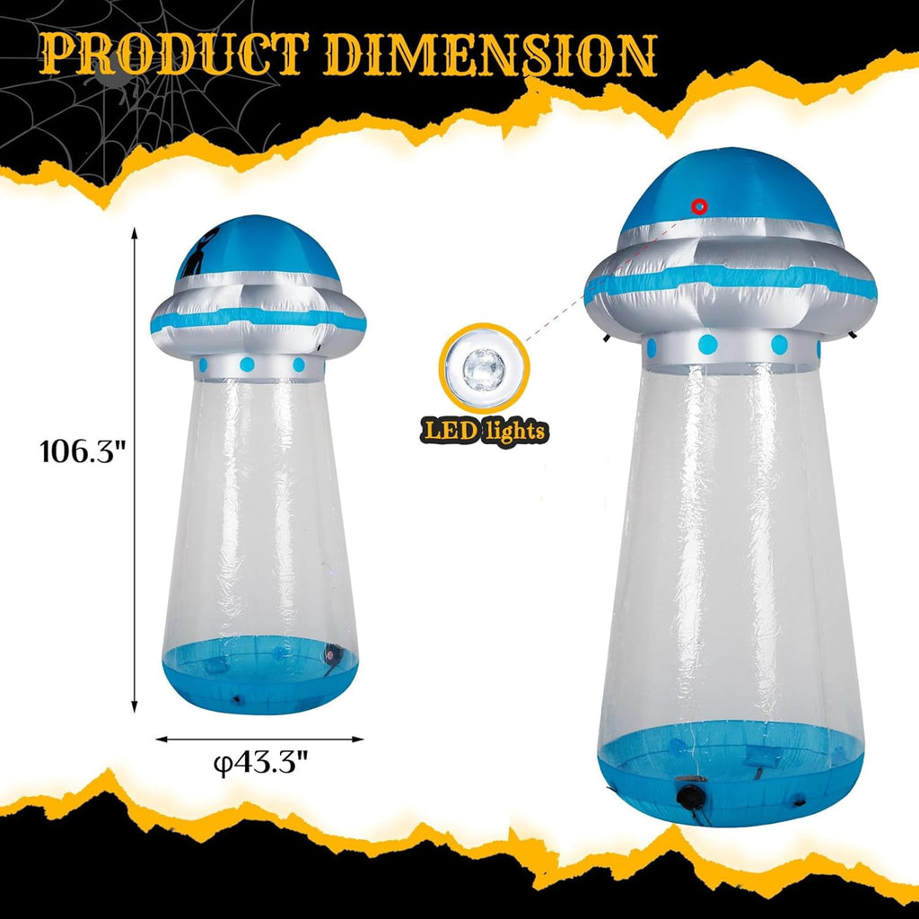 VINGLI 8.8FT UFO Inflatable Halloween Outdoor Decorations,People Standable, Blow Up Yard Decorations, Built-in LED Lights Décor for Indoor Home Party Garden Lawn Store