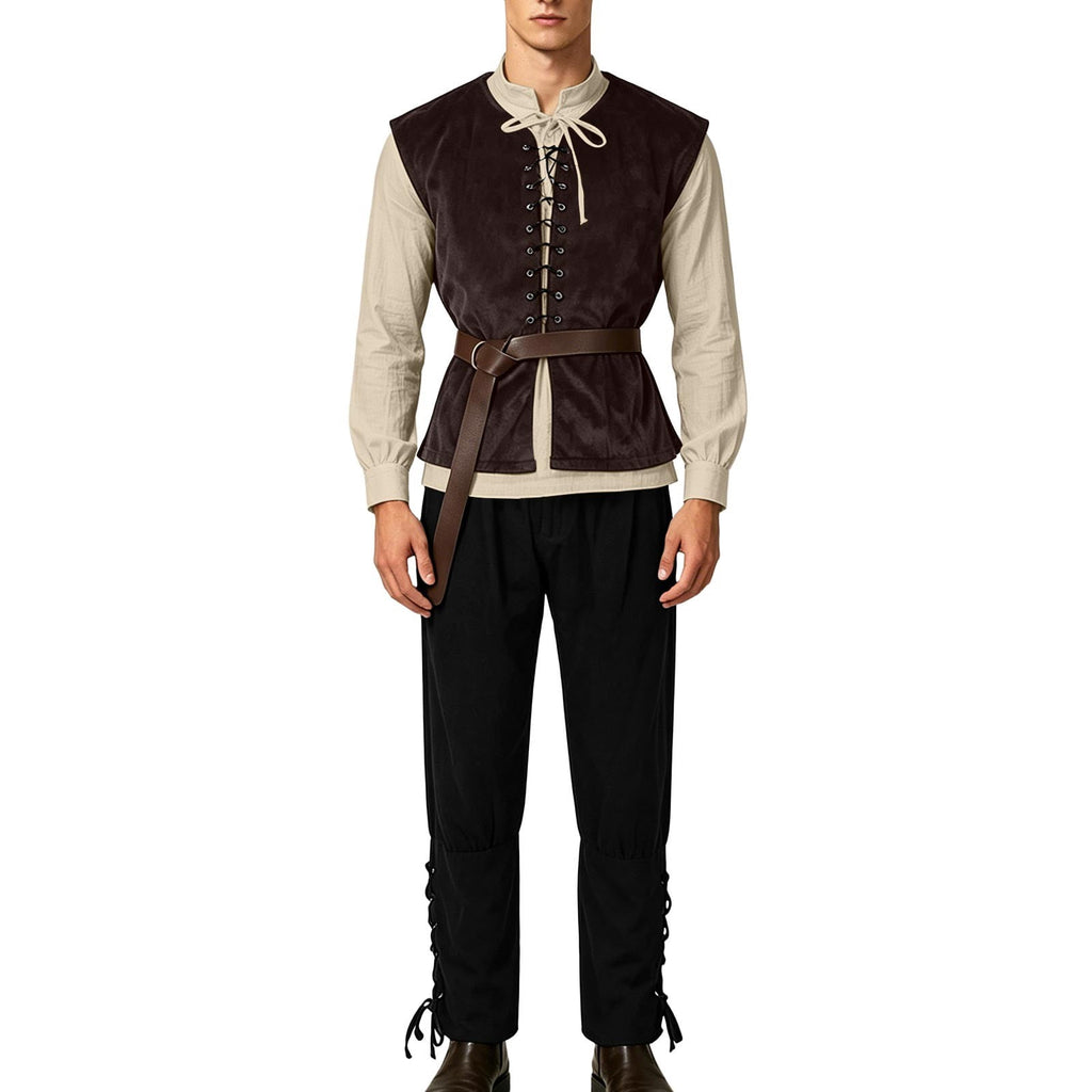 Ceisia Medieval Renaissance Outfit For Men Lace Up Waistcoat Long Sleeve Shirt Lace Trousers With Matching Belt Halloween Pirate Halloween Gift