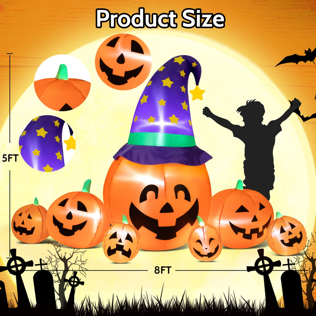 Yexmas 8.7ft Halloween Inflatables Pumpkins 7 Blow Up Decor with Witches Hat, Built-in LED Lights for Halloween Party, Yard, Garden, Lawn