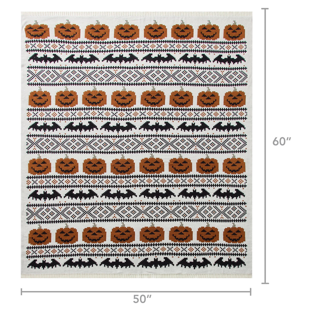 My Texas House Halloween Pumpkins and Bats Cotton Knit Throw, Multicolor, 50" x 60"