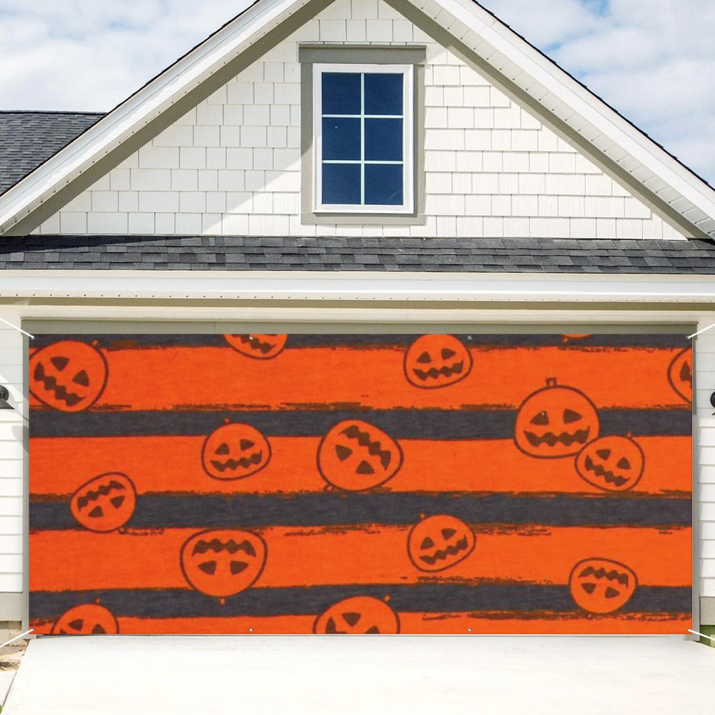 Halloween Garage Door Cover - 13x6ft Spooky Ghost Pumpkin Skull Witch Black Cat Polyester Backdrop for Outdoor Decor