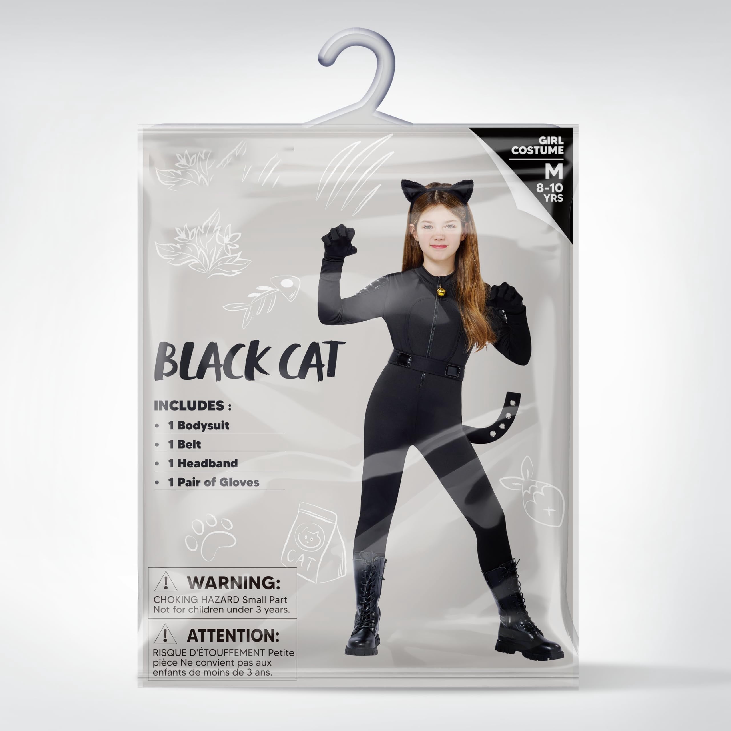 Joyfy Black Cat Costume for Girls, Kids Cat Outfit Set with Tail, Child Black Cat Halloween Costume for Cosplay Party