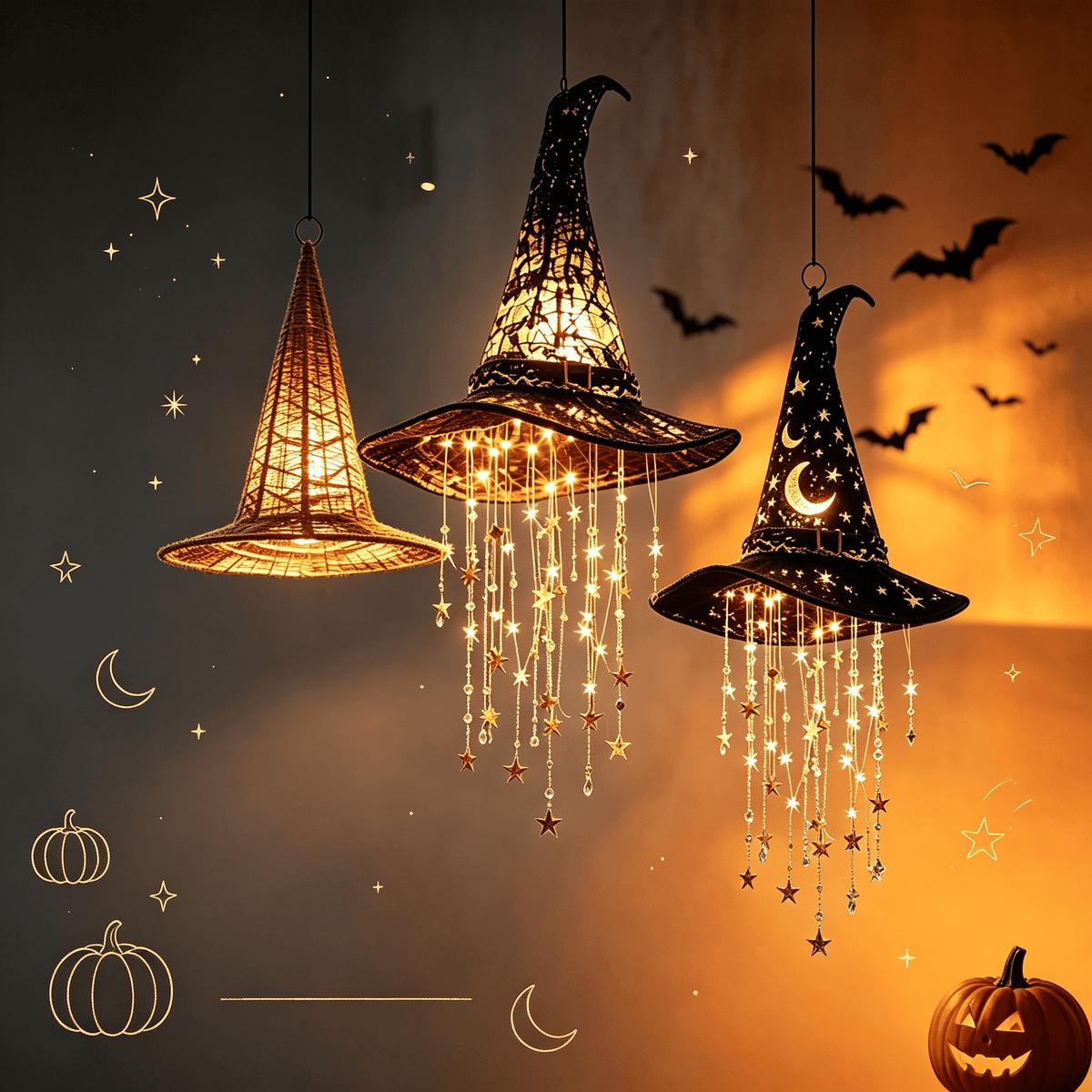 Stijggn Halloween Witch Hat, Black Hanging Witch Hats with Rope, Witch Costume Accessories Floating, Witches Hat with Hanging Rope for Porch Yard Indoor Outdoor Halloween Party Decor