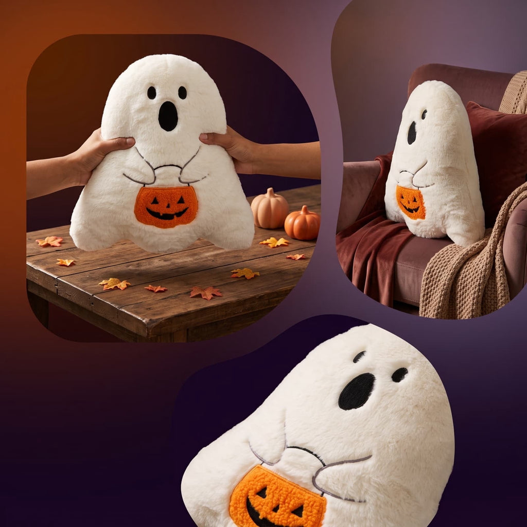 Halloween Ghost Reading Book Throw Pillow Cover, Spooky Library Bookshelf Skull Candlestick Decorative Pillowcase, Retro Halloween Cushion Cover