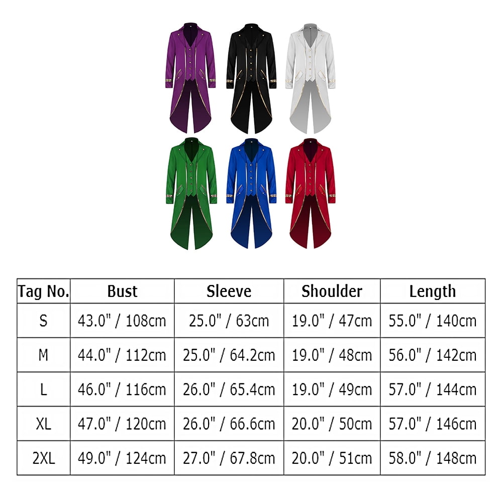 IBTOM CASTLE Men's Steampunk Vintage Tailcoat Jacket Gothic Medieval Victorian Frock Button Down Swallow Coat Uniform L Blue & Gold