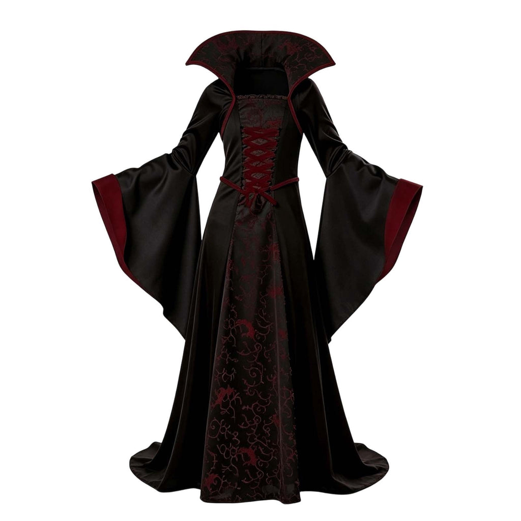 DxhmoneyHX Girls Halloween Vampire Costume Medieval Gothic Long Flared Sleeve Witch Dress Classic Outfit for Festival Party 3‑13 Years