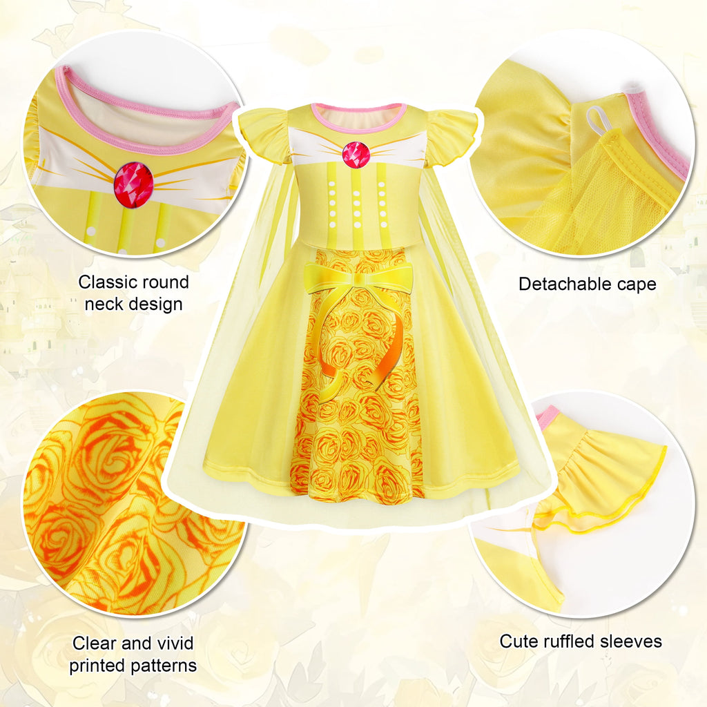 Benylion Girls Ice Princess Dress Halloween Cosplay Costumes With Tulle Cape Kids Birthday Party Dress up Outfit for 7-8 Years