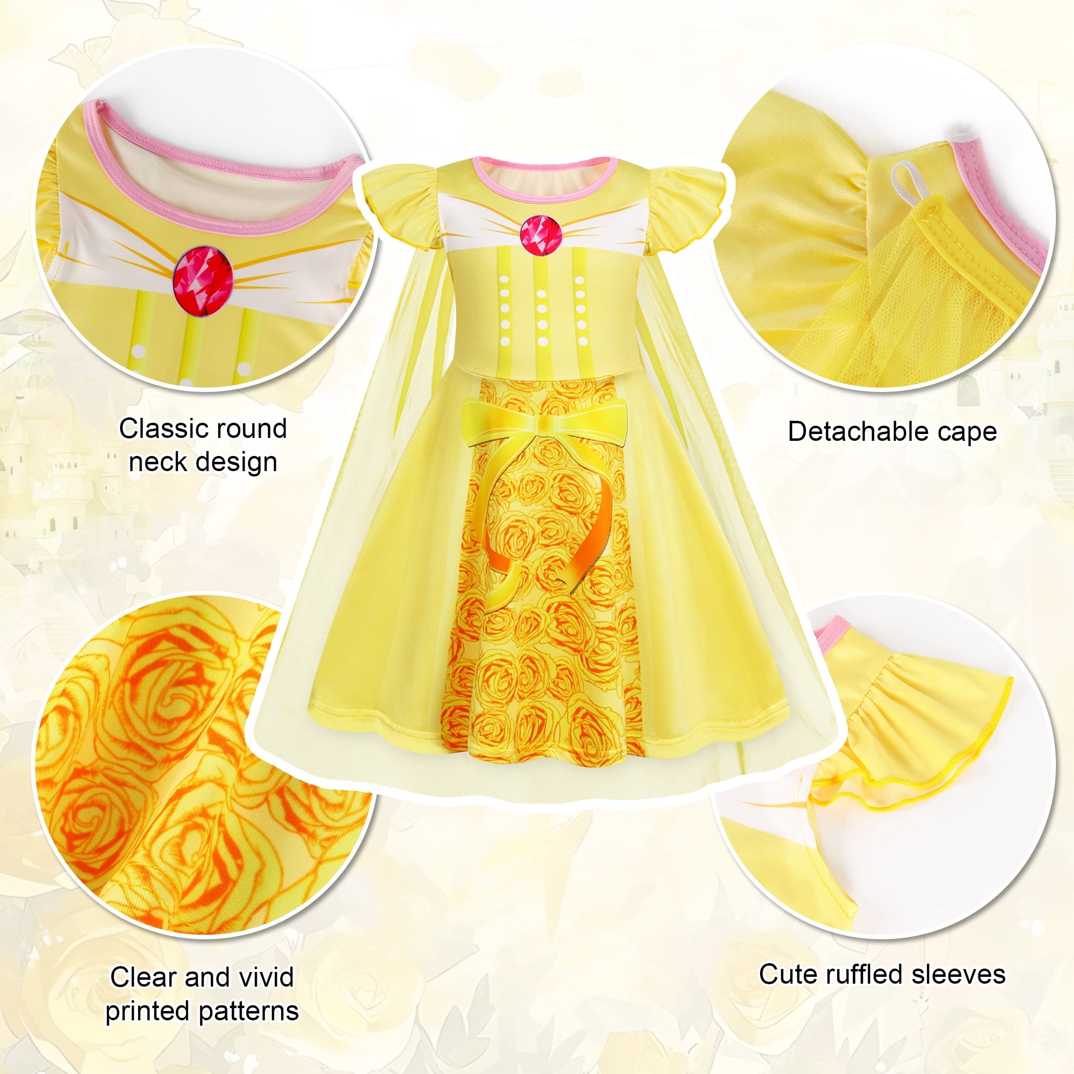 Benylion Girls Ice Princess Dress Halloween Cosplay Costumes With Tulle Cape Kids Birthday Party Dress up Outfit for 7-8 Years