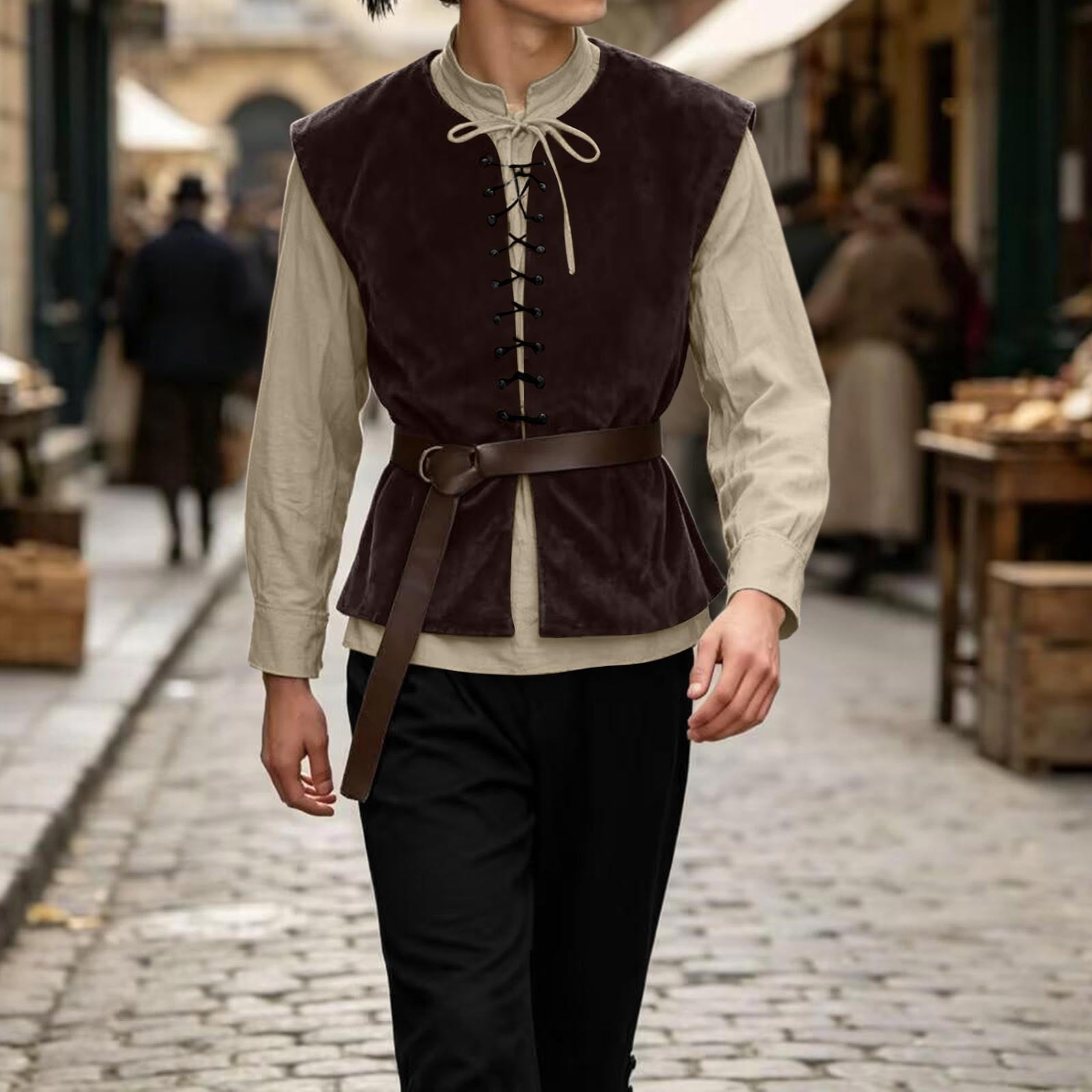 Ceisia Medieval Renaissance Outfit For Men Lace Up Waistcoat Long Sleeve Shirt Lace Trousers With Matching Belt Halloween Pirate Halloween Gift