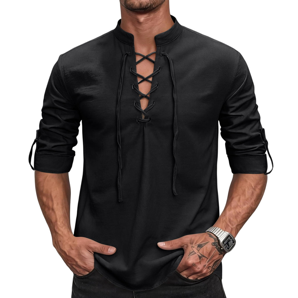 Mens Renaissance Shirt Medieval Pirate Viking Halloween Costume Gothic Steampunk Retro Long Sleeve Lace Up Shirts