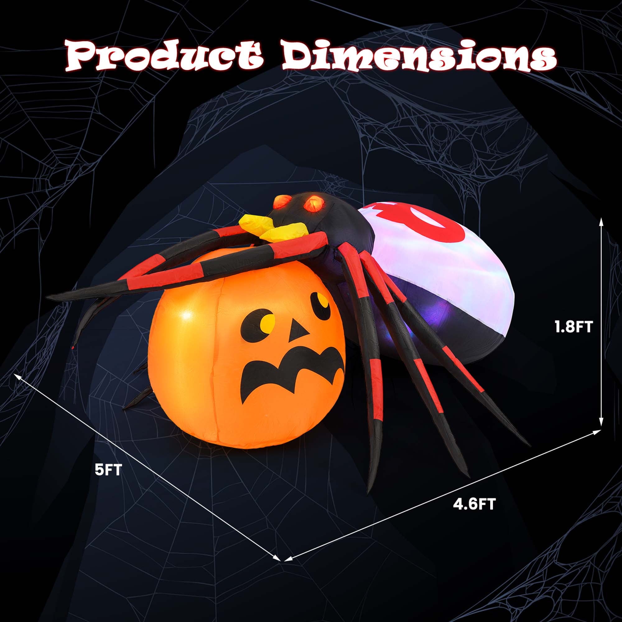 Costway 5 x 4.6 ft Inflatable Spider w/ Pumpkin LED Lighted Halloween Decoration w/ Colorful Rotating Light