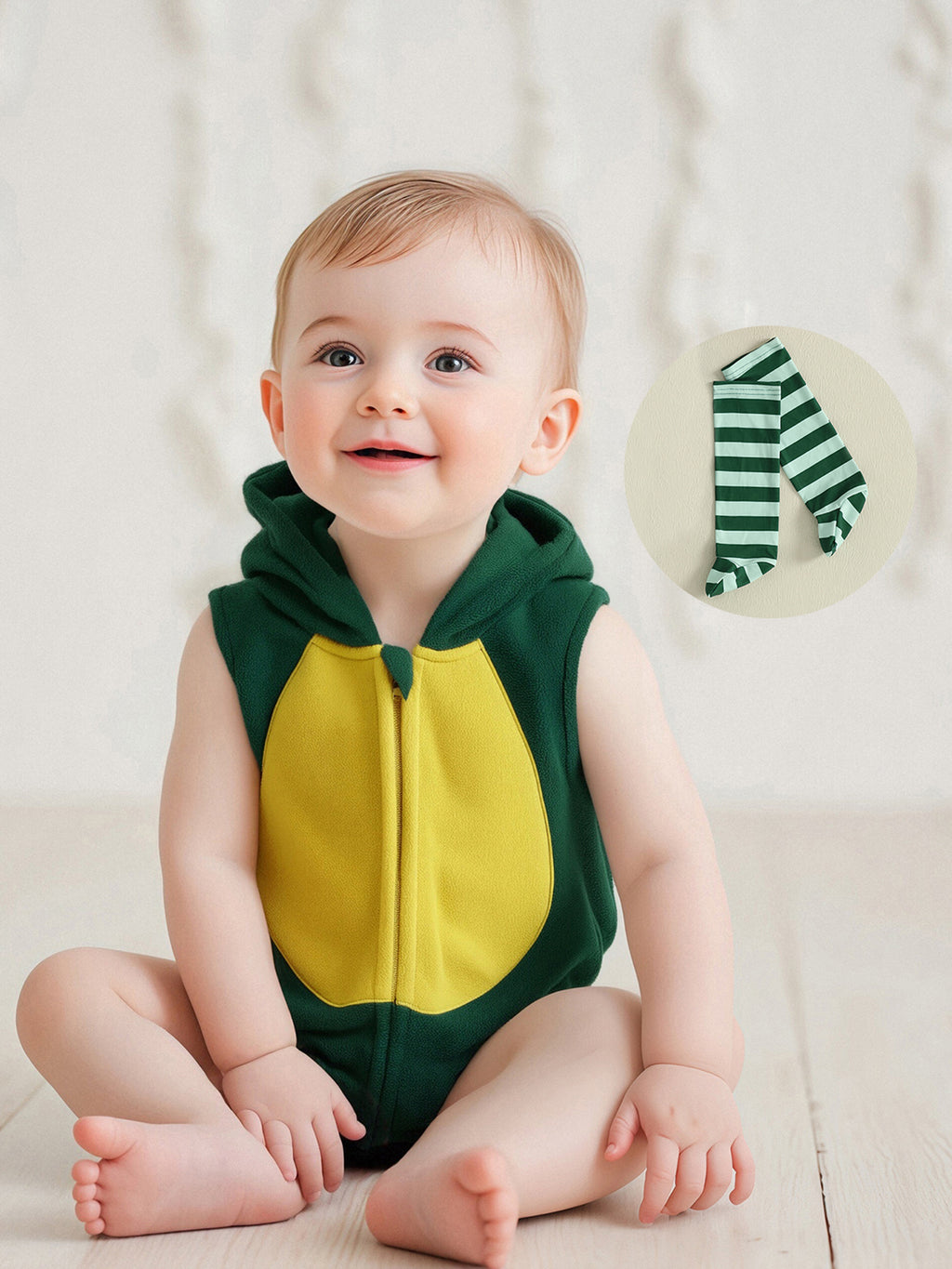 Cjfdfy Newborn Baby Boy Girl Halloween Animal Costume Infant Baby Fox Puppy Dog Frog Poached Egg Costume Fall Winter Sleeveless Hooded Zipper Romper Leg Warmers Set Toddler Halloween Cosplay Outfits