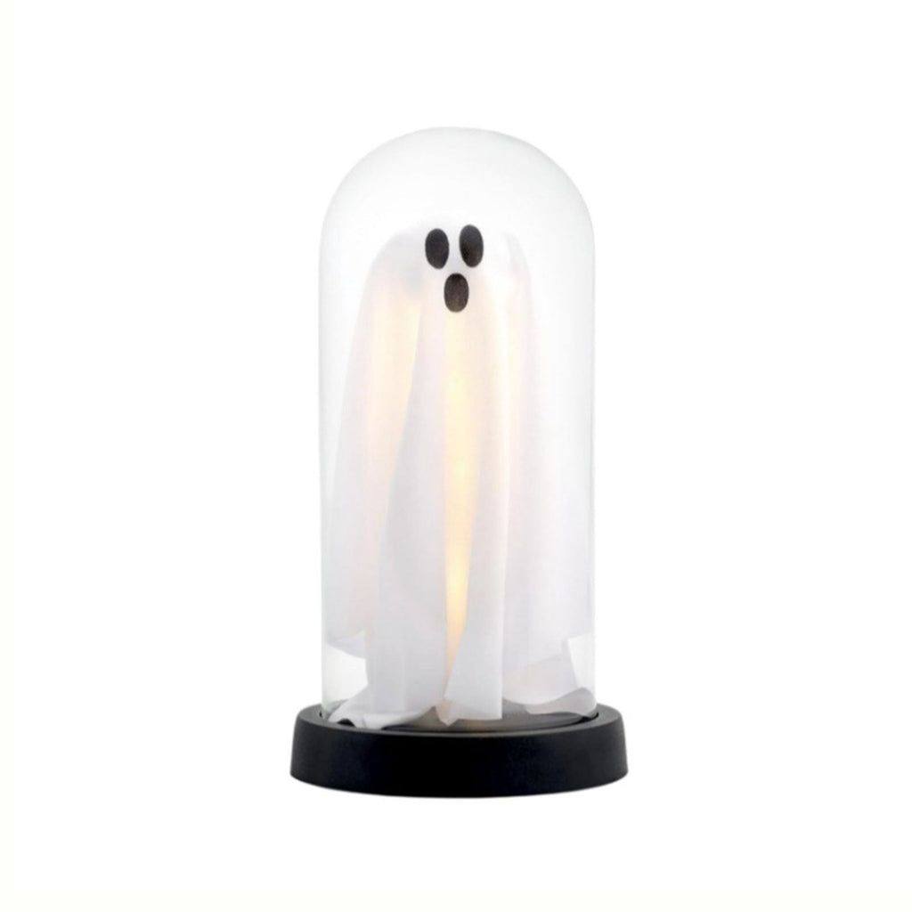 Darzheoy Halloween Decoration Ghost Cloche Lamp, with 3 Mini Figurines, Halloween Ghost Spooky, White Warm Glow, 1 Count