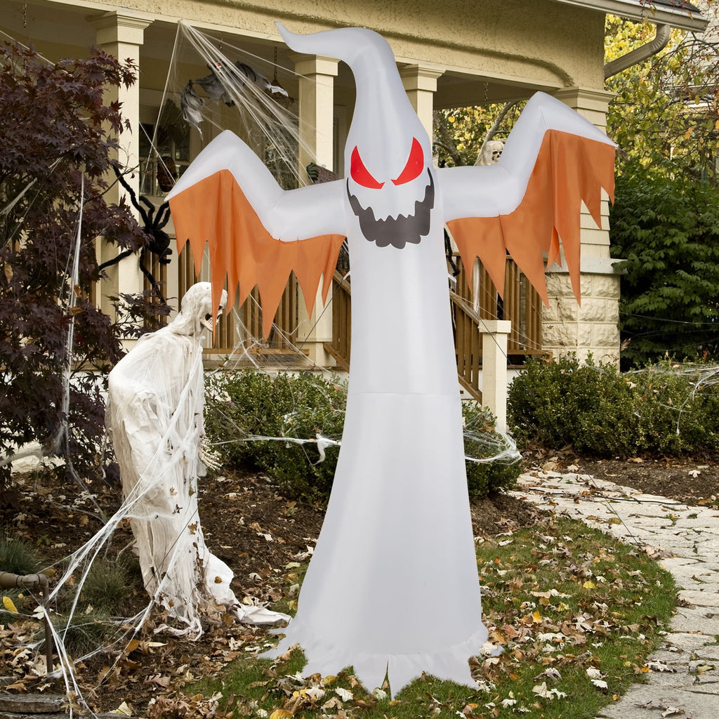 Ktaxon 12' Halloween Inflatables Outdoor Halloween Ghost Decoration with 4 LED Lights Blow up Ghost Flashing Flame