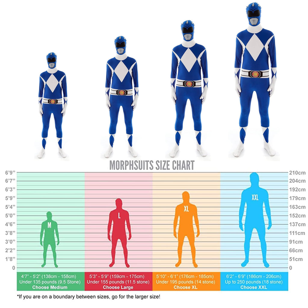 Morphsuits Adult Blue Power Ranger Morphsuit Mens Superhero Fancy Dress Costume Theme Party Blue XL