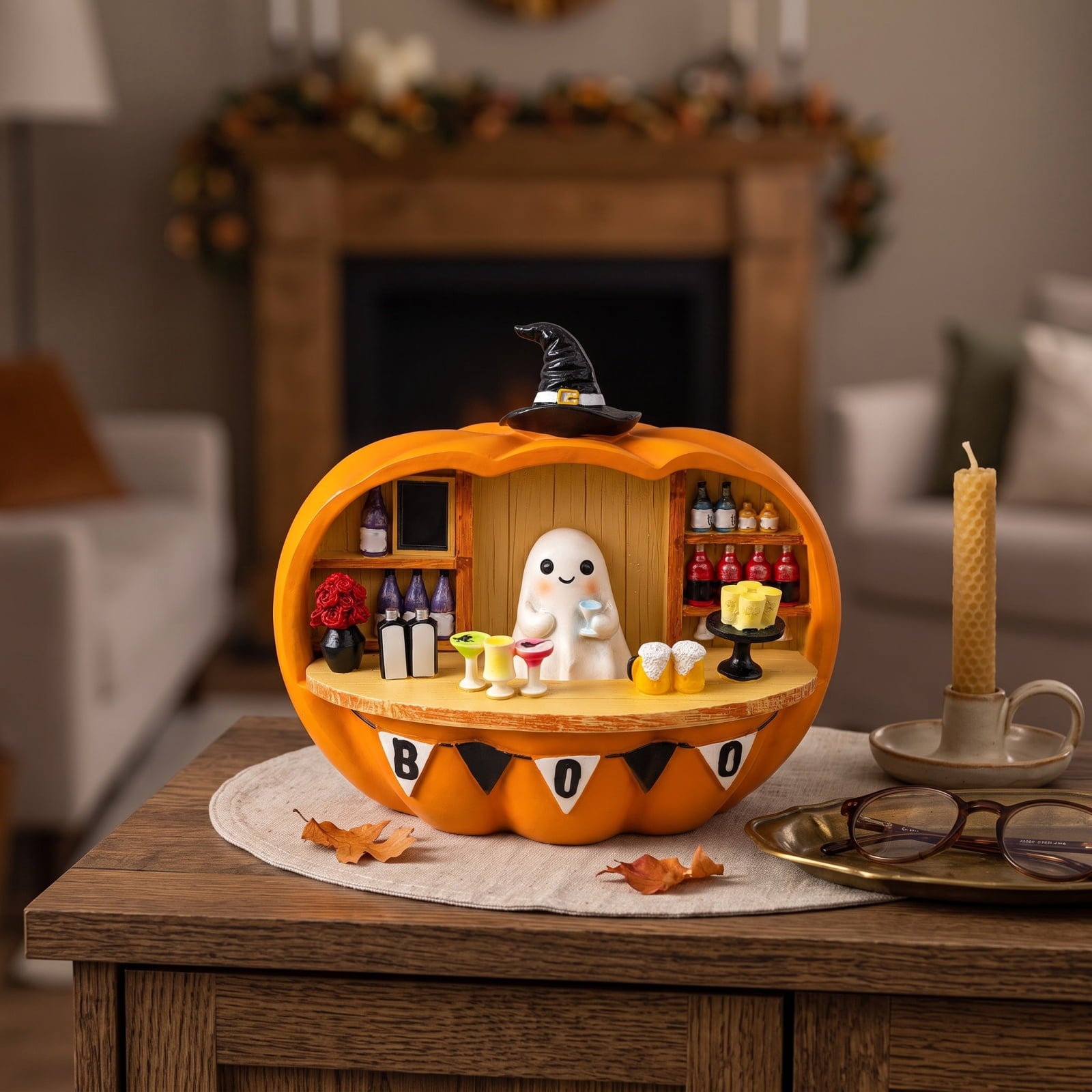Halloween Spooky Coffee Stand, Ghost Barista Booth Figurine, Spooky Coffee Statue Built with Spooky Little Coffee Stand, Freshly Boo’d Coffee Ghost Fall Decor, Creative Birthday & Holiday Gift