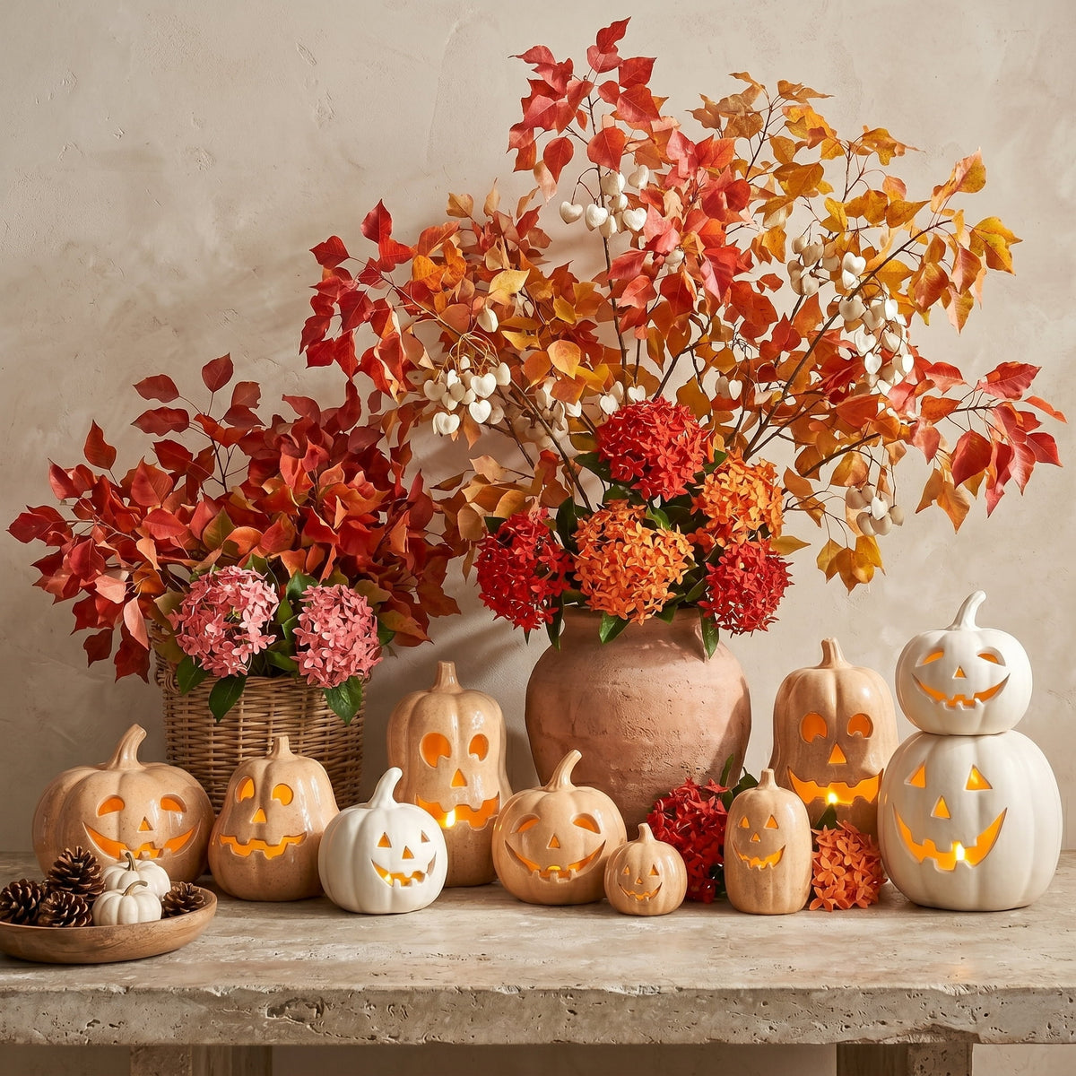 Halloween Handcrafted Jack-O'-Lantern, 5.5" Hand-Carved Pumpkin Decor, Durable Kiln-Fired Autumn Halloween Centerpiece for Indoor Tabletop, Mantle & Fall Home Decoration 2026