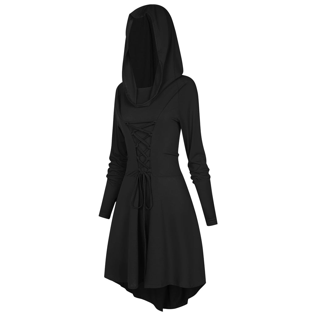 WASFDN Womens Renaissance Costumes Hooded Robe Lace Up Renaissance Dress Women Halloween Vintage Medieval Cloak(Green,L)