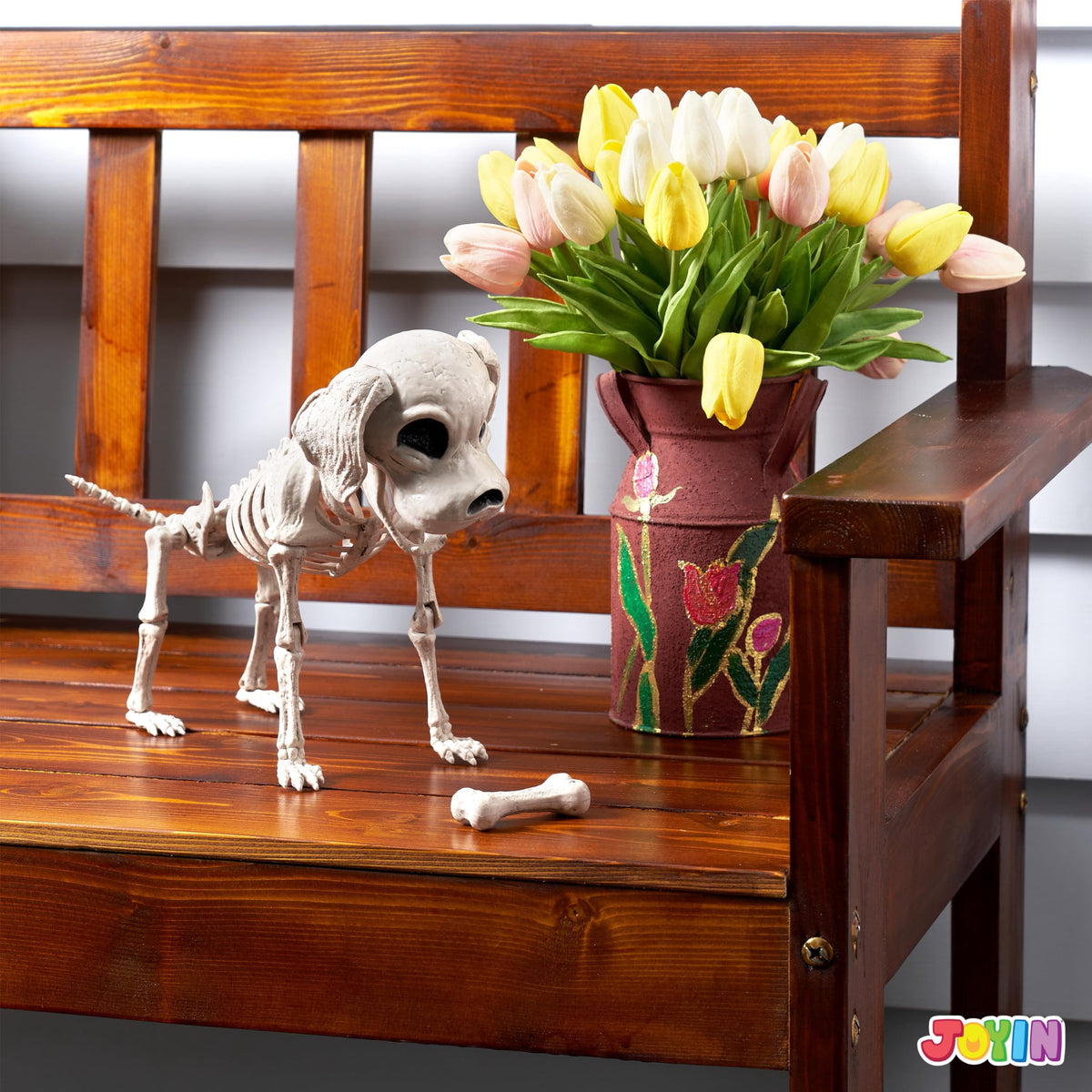 Joyfy 9.8 Inch Halloween Skeleton Dog Skeleton Halloween Decor,Pose-N-Stay Plastic Skeleton Bones with Posable Joints for Hallowmas Decoration Outdoor Haunted House Party