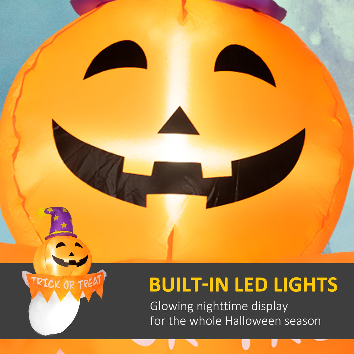 Outsunny 41.3" Inflatable Halloween Window Sticker Ghost with Orange Face, Halloween Decoration with LED Lights for Garden Indoor Outdoor